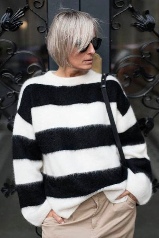 Eden Black Striped Mohair Style Jumper
