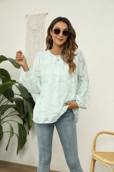 Ellie Textured Floral Long Sleeve Top - Green – Indigo Flower