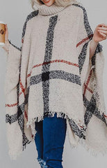 Roll Neck Check Poncho - WHITE or NAVY