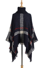 Roll Neck Check Poncho - WHITE or NAVY