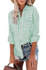 Jewel Striped Roll Up Sleeve Shirt - Green