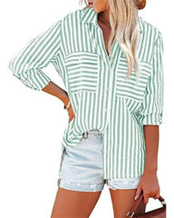 Jewel Striped Roll Up Sleeve Shirt - Green