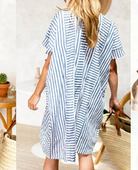 Eva Striped Short Sleeve Beach Dress - Blue