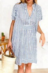 Eva Striped Short Sleeve Beach Dress - Blue