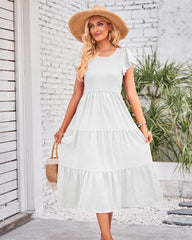 Candy Shirred Bodice Midi Dress - White