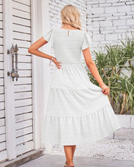 Candy Shirred Bodice Midi Dress - White