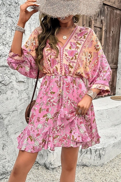 Georgia Floral Drawstring Dress - Pink