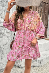 Georgia Floral Drawstring Dress - Pink - LAST ONE