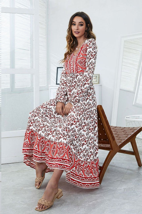 Lauren Long Sleeve Floral Maxi Dress - Red