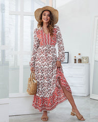 Lauren Long Sleeve Floral Maxi Dress - Red