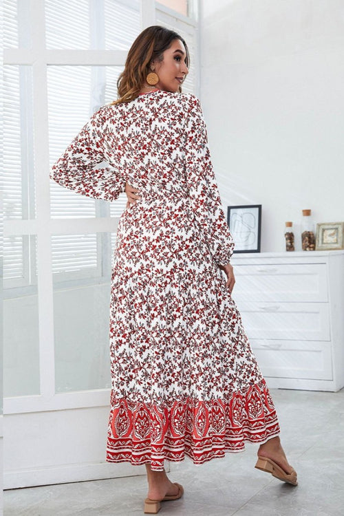 Lauren Long Sleeve Floral Maxi Dress - Red