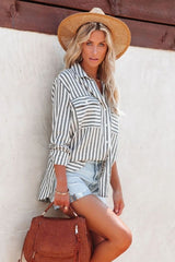 Jewel Striped Roll Up Sleeve Shirt - Charcoal