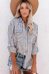 Jewel Striped Roll Up Sleeve Shirt - Charcoal