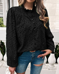 Isabella Cotton Embroidery Shirt - Black - LAST ONE