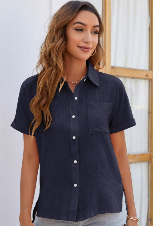 Madison Cotton Short Sleeve Shirt - Navy