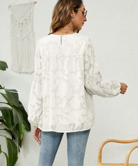 Ellie Textured Floral Long Sleeve Top - White