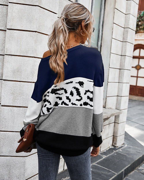 Maria Leopard Knit Top - Navy - LAST ONE